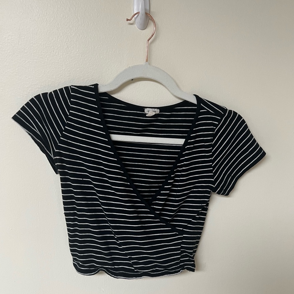 Black and White striped Garage Crop Top